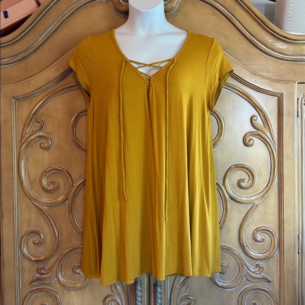 Vibe Mustard Yellow Lace-Up Dress